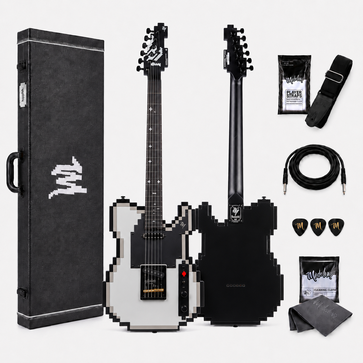 Mojolnir Stage-T Pixel Electric Guitar, Original 8-Bit Inspired Design, Semi-Hollow Lightweight Build, MTL-50 Alnico Pickups, Brass Compensated Bridge, Hard Case Included