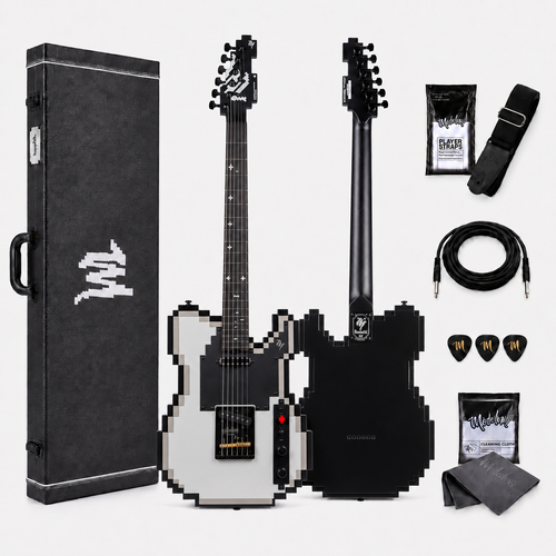 Mojolnir Stage-T Pixel Electric Guitar, Original 8-Bit Inspired Design, Semi-Hollow Lightweight Build, MTL-50 Alnico Pickups, Brass Compensated Bridge, Hard Case Included