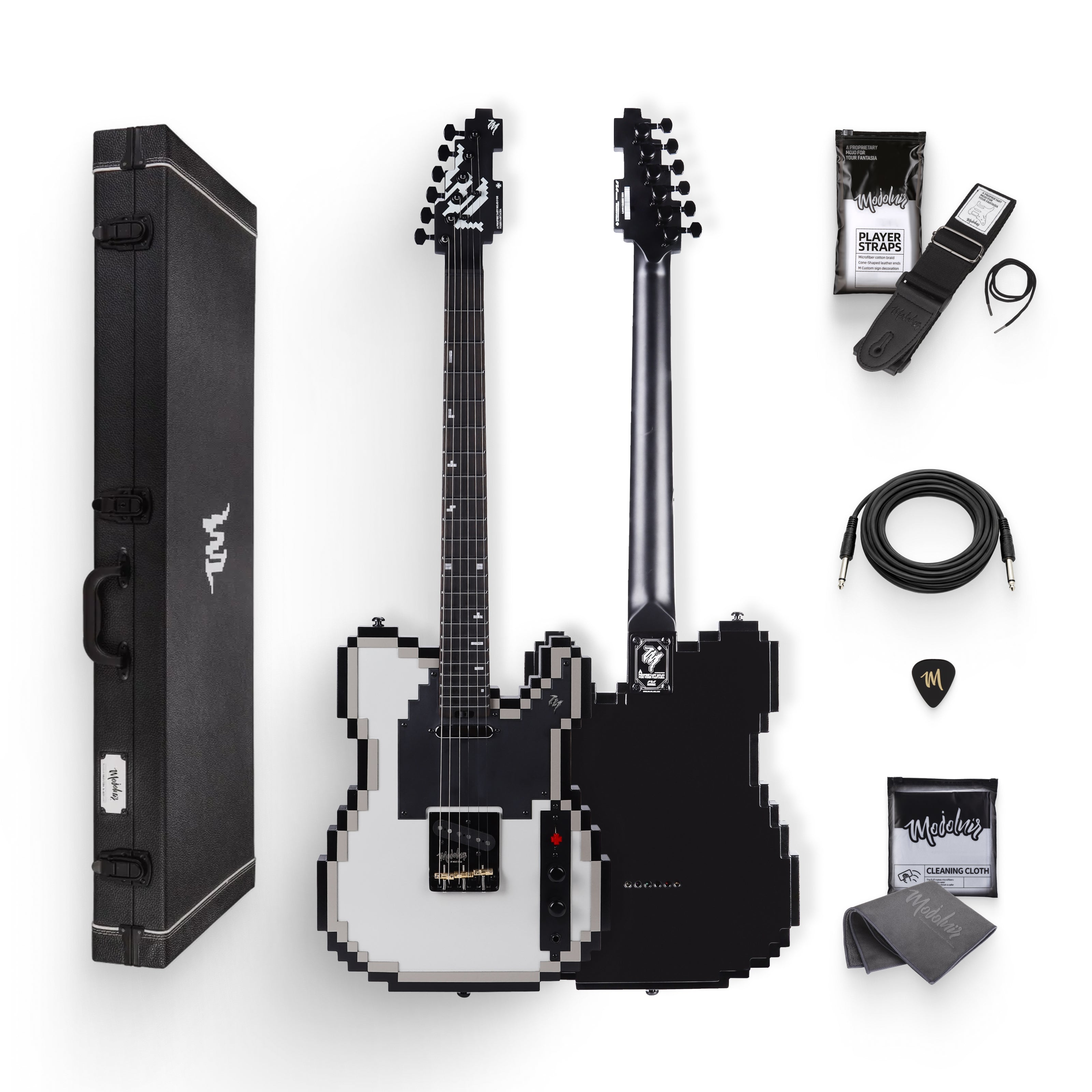 Mojolnir Stage-T Pixel Electric Guitar, Original 8-Bit Inspired Design, Semi-Hollow Lightweight Build, MTL-50 Alnico Pickups, Brass Compensated Bridge, Hard Case Included
