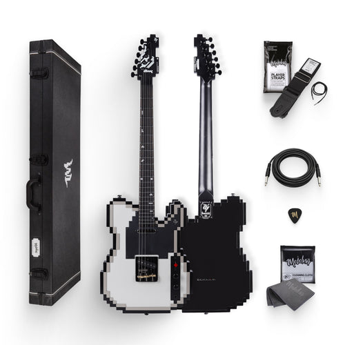 Mojolnir Stage-T Pixel Electric Guitar, Original 8-Bit Inspired Design, Semi-Hollow Lightweight Build, MTL-50 Alnico Pickups, Brass Compensated Bridge, Hard Case Included