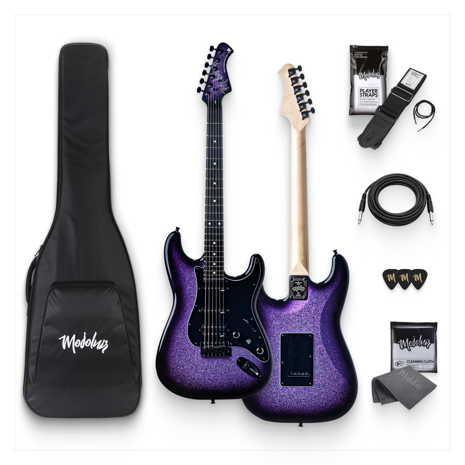 Mojolnir M30 Beginner Electric Guitar Kit, HSS Ceramic Pickups, 11 Tones, MojoTrick System, 2-Year Warranty, Premium Engineered Ebony Fretboard, Padded Gig Bag
