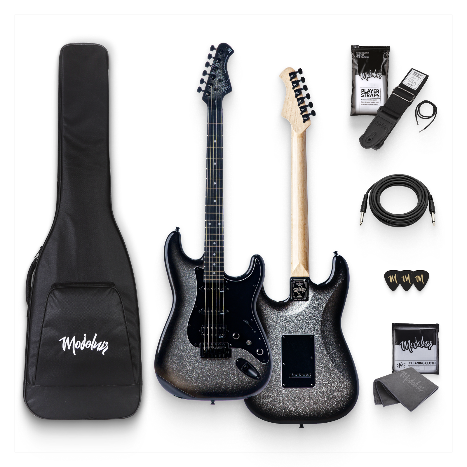 Mojolnir M30 Beginner Electric Guitar Kit, HSS Ceramic Pickups, 11 Tones, MojoTrick System, 2-Year Warranty, Premium Engineered Ebony Fretboard, Padded Gig Bag
